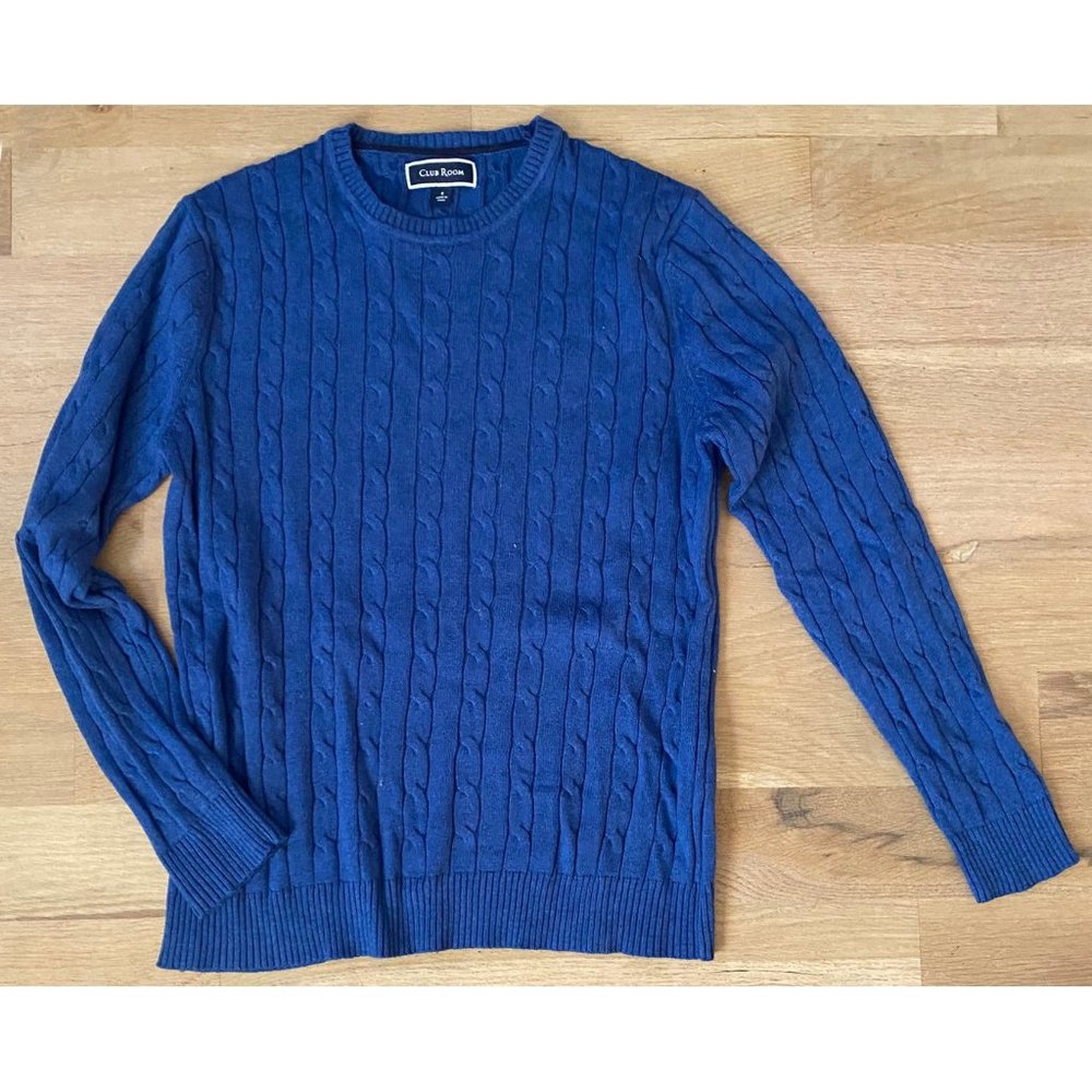 CLUB ROOM - CABLE KNIT CREWNECK SWEATER - 100% COTTON - BLUE - SMALL
